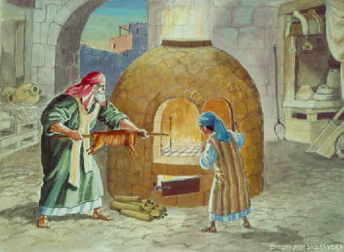 צליית קרבן פסח בתנורי פסחים בחצרות ירושלים