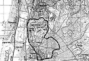 מפת התמצאות : אדמות אום-אל-עלק על רקע מפת האזור כיום