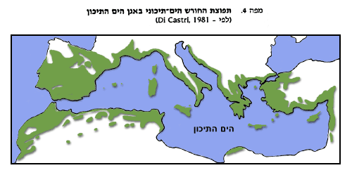 תפוצת החורש הים-תיכוני באגן הים התיכון