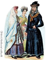 יהודי ליטאי עם אשתו ובתו, הדפס מן המאה התשע עשרה, פריז