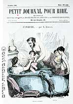 המשפחה טובלת באמבטיה, איור מכתב עת צרפתי הומוריסטי, 1860
