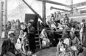 מהגרים מגרמניה על סיפון אנייה בדרכם לאמריקה, 1889