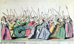 נשים צועדות לעבר ארמון ורסאי, 5 באוקטובר 1789, תחריט, המאה השמונה עשרה