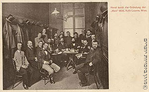 הרצל עם חובבי ציון וינאיים בבית קפה 'לובר' שבוינה, 1896