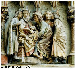 יהודה איש קריות מקבל שלושים מטבעות כסף, פרט מתוך מסך בית המקהלה, קתדרלת נאומבורג, גרמניה, 1255-1249 בערך