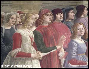 אופנת הלבוש בתקופת הרנסנס, קטע מציור קיר, פירנצה המאה החמש עשרה