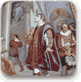 גליליי מתבונן בתנודות הנברשת בקתדרלה של פיזה, ציור קיר, איטליה, המאה התשע עשרה
