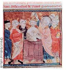 התנצרותו של קלוביס מלך הפרנקים, איור לכתב יד מן המאה הארבע עשרה