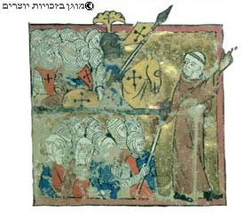 איש כנסייה מטיף לצאת למסע הצלב הראשון, איור לכתב יד מתחילת המאה הארבע עשרה